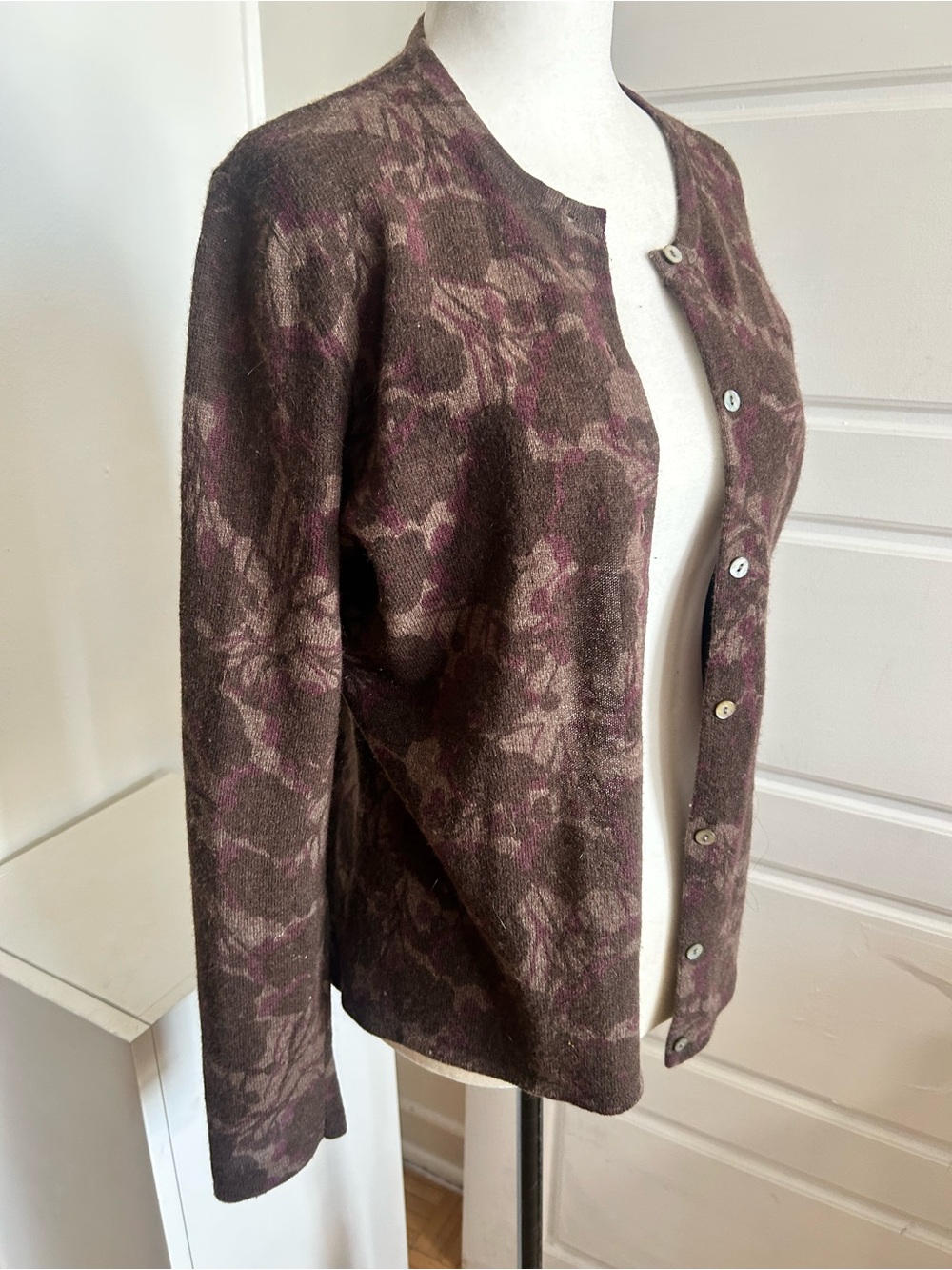 Carole Little Lambswool Angora Floral Cardigan Size L Very Good Condition